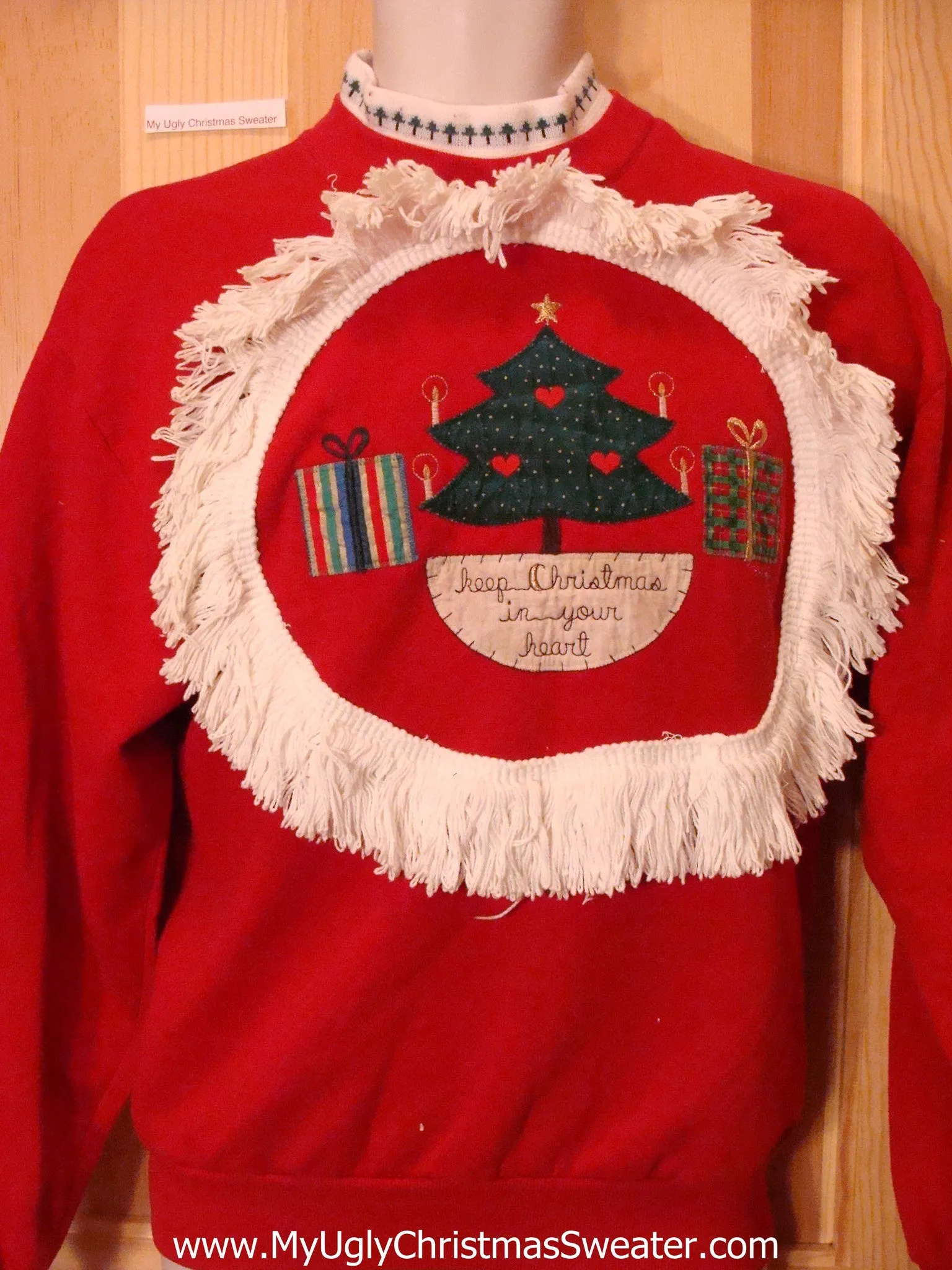 Tacky Christmas Sweatshirt Crafty Tree Heart Fringe