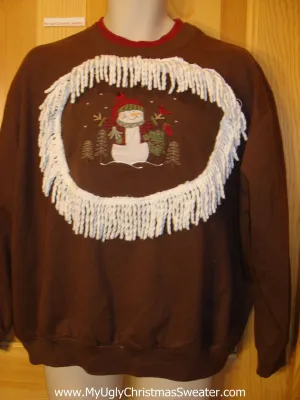 Tacky Christmas Sweatshirt Happy Snowman Fringe