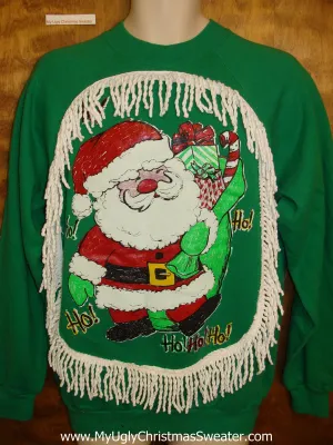 Tacky Green Christmas Sweatshirt 80s Style Huge Santa
