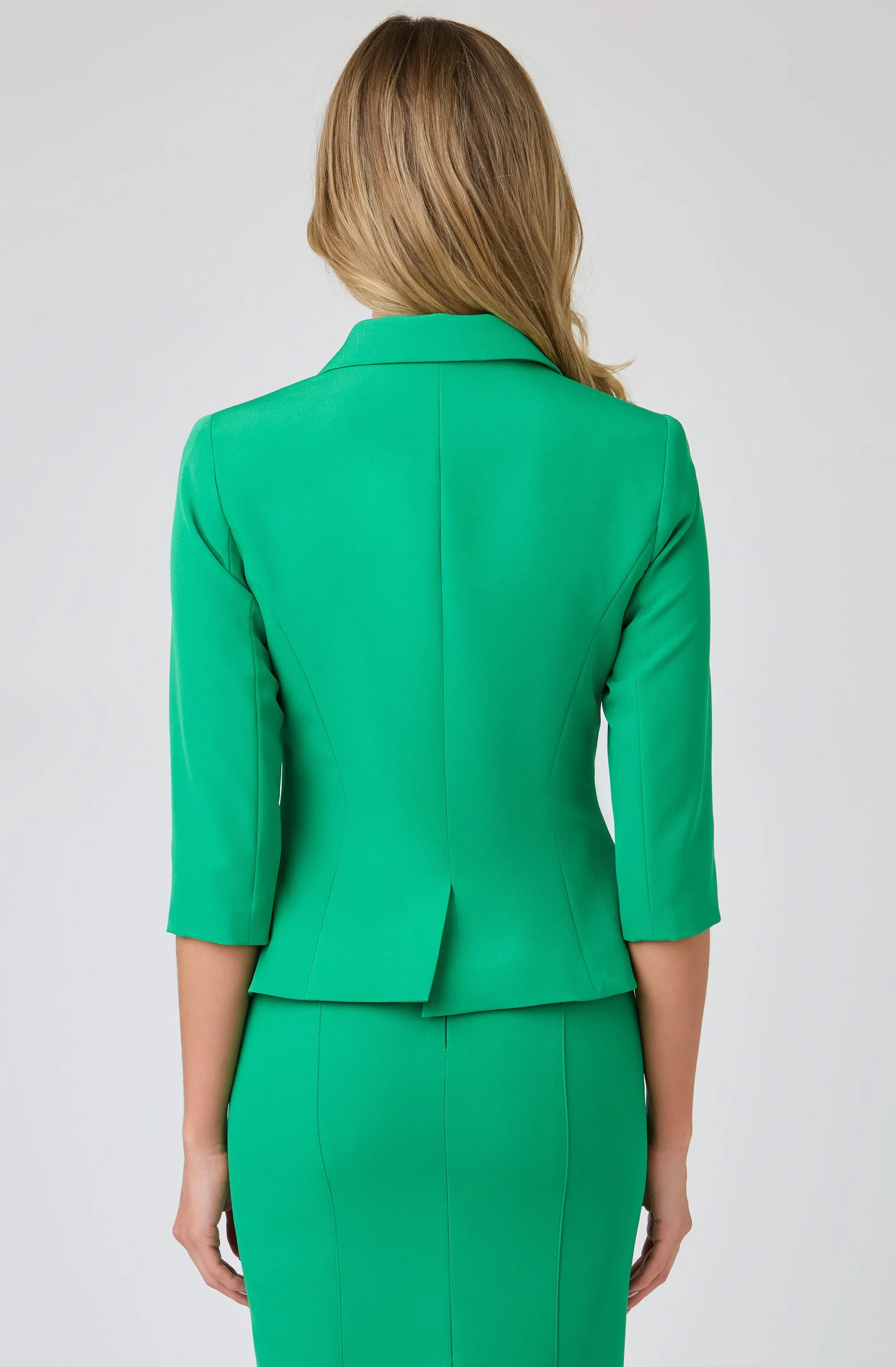 Tailored Blazer with Gold Buttons and Cropped Sleeves
