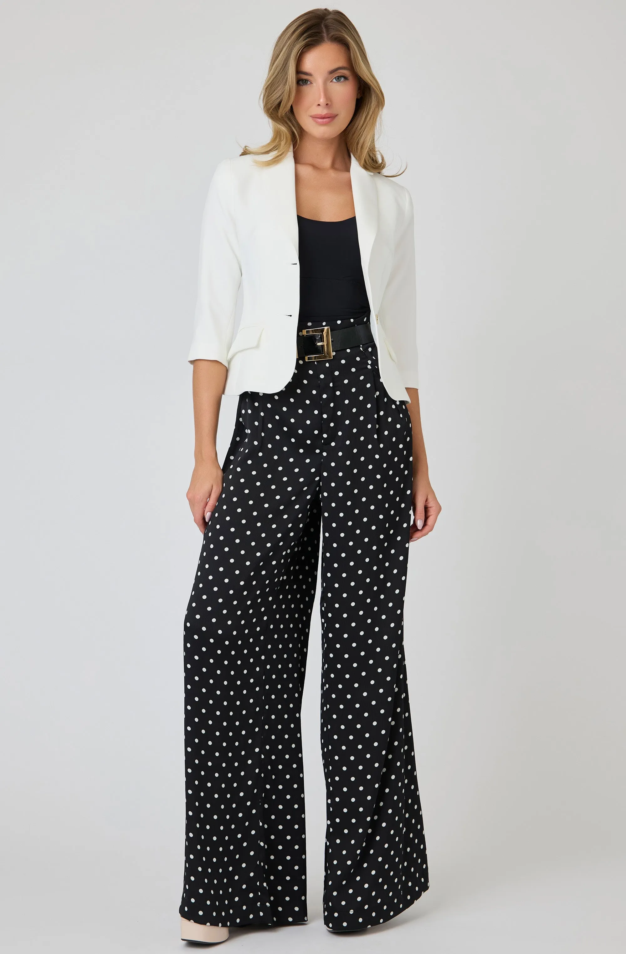 Tailored Blazer with Gold Buttons and Cropped Sleeves