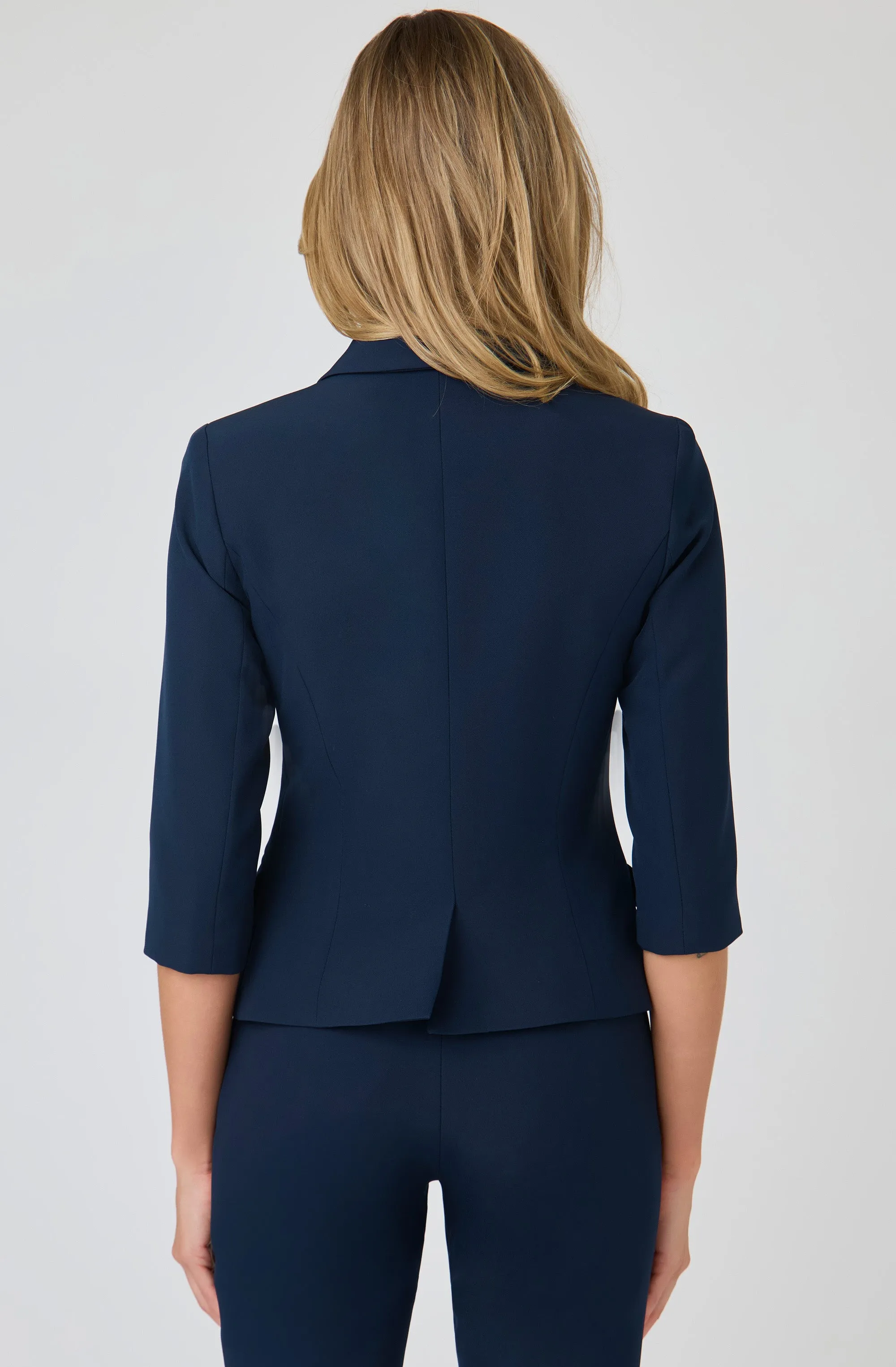 Tailored Blazer with Gold Buttons and Cropped Sleeves