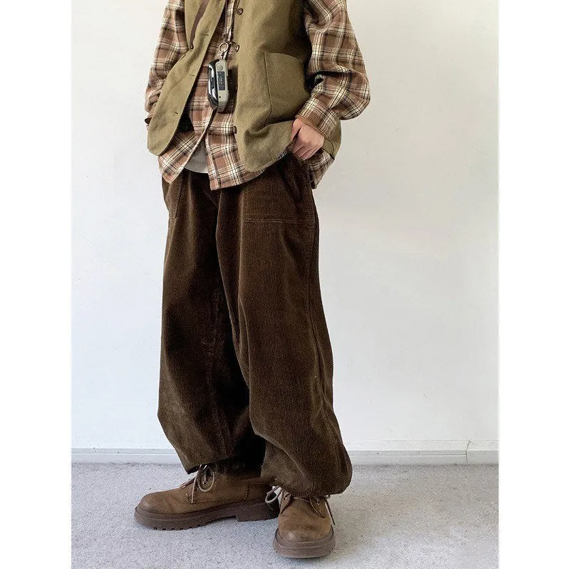 Toleet boy outfits Fall men's Street Style Autumn and Winter Japanese Retro Corduroy Casual Pants Men's and Women's Wide-Leg Neutral Loose Workwear All-Match Long Pants