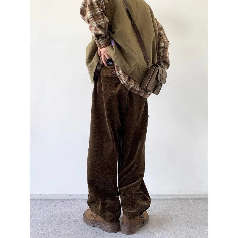 Toleet boy outfits Fall men's Street Style Autumn and Winter Japanese Retro Corduroy Casual Pants Men's and Women's Wide-Leg Neutral Loose Workwear All-Match Long Pants