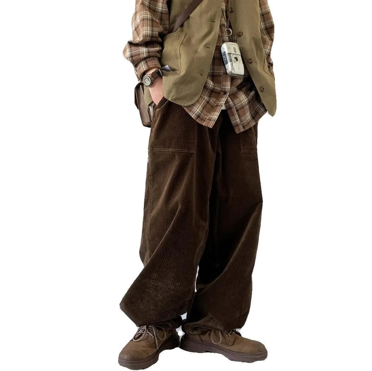 Toleet boy outfits Fall men's Street Style Autumn and Winter Japanese Retro Corduroy Casual Pants Men's and Women's Wide-Leg Neutral Loose Workwear All-Match Long Pants