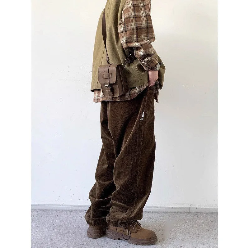 Toleet boy outfits Fall men's Street Style Autumn and Winter Japanese Retro Corduroy Casual Pants Men's and Women's Wide-Leg Neutral Loose Workwear All-Match Long Pants