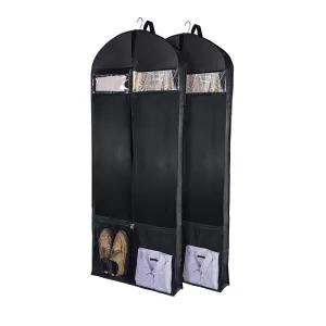 Wanapure 60"/54"/43" Garment Bags, 3 in 1 Suit Bag with 2 Large Mesh Shoe Pockets and Accessories Pocket, Trifold Suit Cover for Dress, Coat, Jacket, Closet Storage or Travel, Set of 2, Black