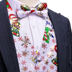 White Green Christmas Vest Bowtie Hanky Cufflinks Set Waistcoat Suit Set