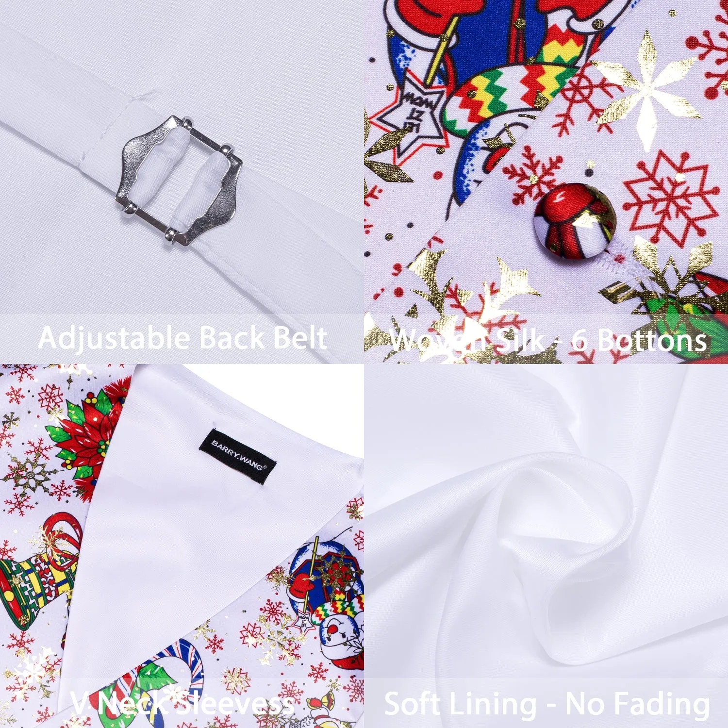 White Green Christmas Vest Bowtie Hanky Cufflinks Set Waistcoat Suit Set