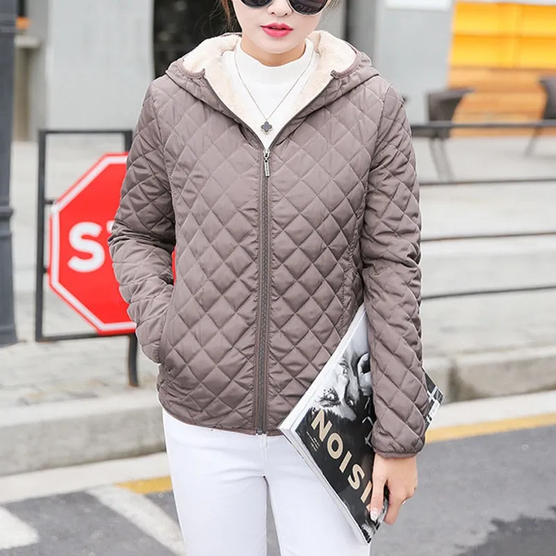 Women's Hooded Jacket Casual Basic Warm Velvet Lamb Parka Coat  Autumn Winter New Solid Light Soft Outerwear