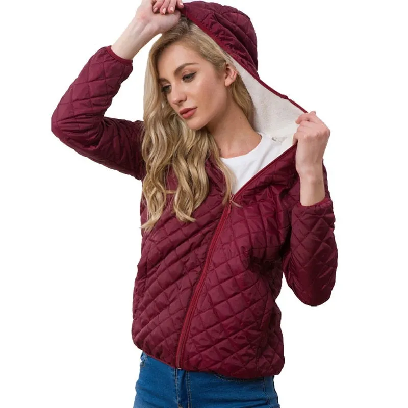 Women's Hooded Jacket Casual Basic Warm Velvet Lamb Parka Coat  Autumn Winter New Solid Light Soft Outerwear