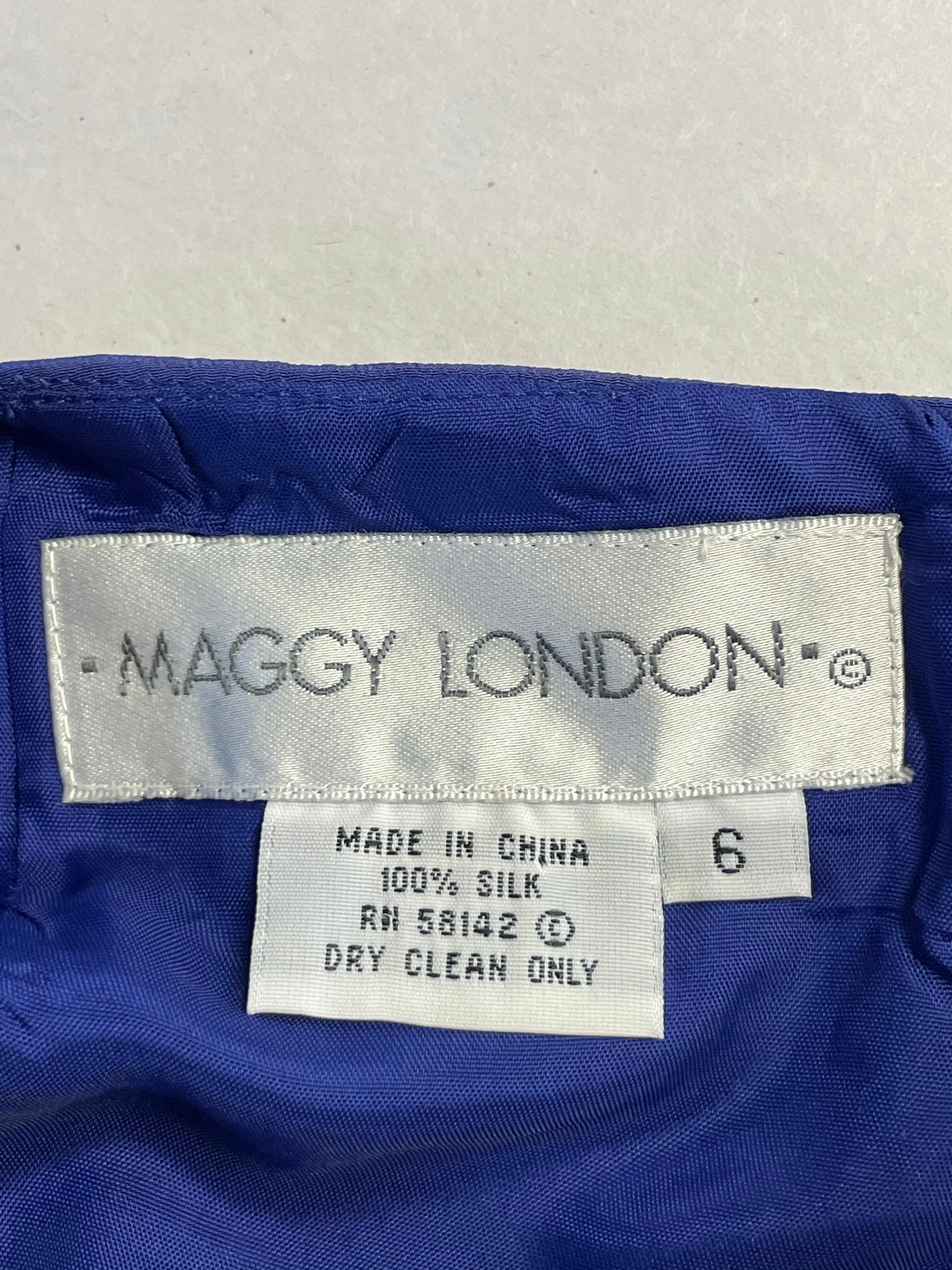Womens MAGGY LONDON Blue Silk Lined Aline Dress Sleeveless Open Back Sz 6