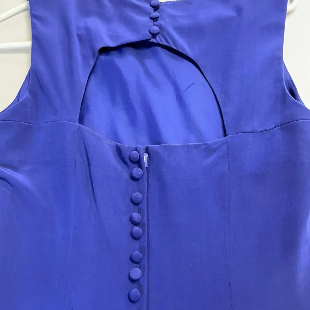 Womens MAGGY LONDON Blue Silk Lined Aline Dress Sleeveless Open Back Sz 6